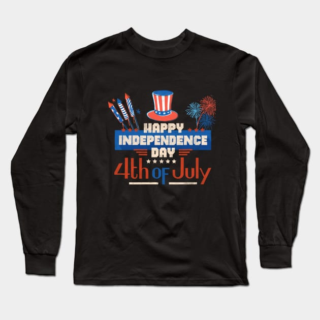 USA Bald Eagle 4th Of July Patriotic American Flag, fireworks, happy independence day God Bless America Long Sleeve T-Shirt by SweetMay